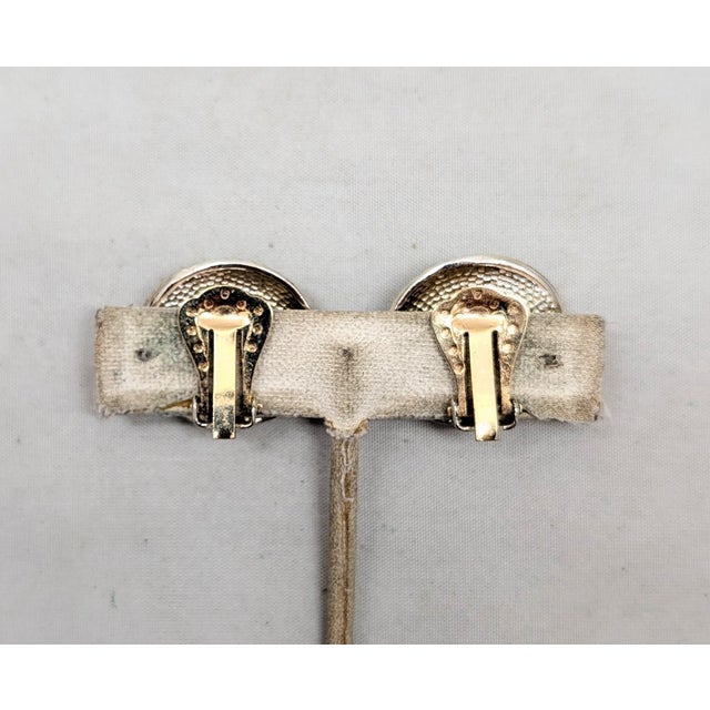 Mid-Century Modern Vintage 1950s Signed Boucher Round Goldtone Faux-Carnelian Cabochon Clip Earrings-2 Pieces For Sale - Image 3 of 11