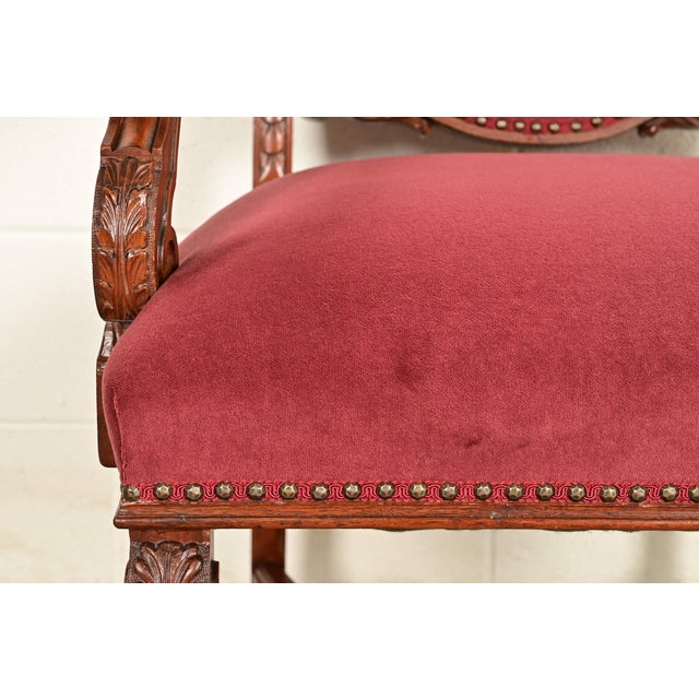 Brown R. J. Horner Style Antique Renaissance Revival Carved Walnut Armchairs | Pair For Sale - Image 8 of 14