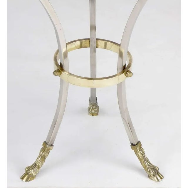 Neoclassical Nickel & Brass Rams Head & Hooved Floor Lamp With Carrera Marble Table Top For Sale - Image 3 of 7