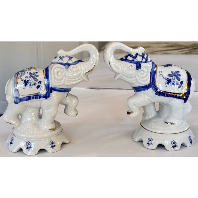 Blue Vintage Blue and White Auspicious Porcelain Elephants - A Pair For Sale - Image 8 of 9