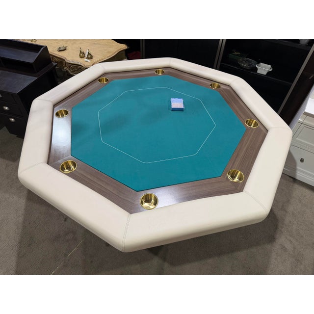 Custom Made Padded Leather Poker Table With Two Decks of Cards For Sale - Image 4 of 6