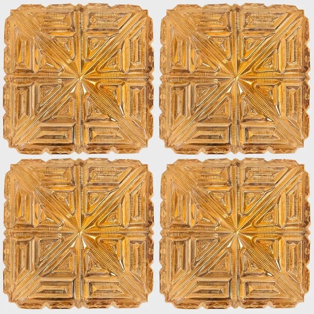 Square glass flush mount in the style Helena Tynell, manufactured in 1960. The structured glass creates a beautiful...