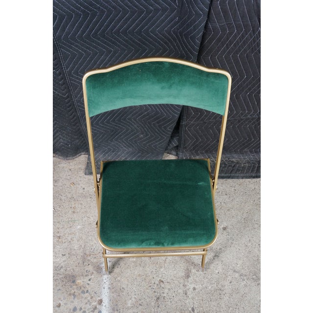 Green Mid 20th Century A. Fritz + Co Mid Century Gold Frame & Green Velvet Metal Folding Chairs Modern For Sale - Image 8 of 16