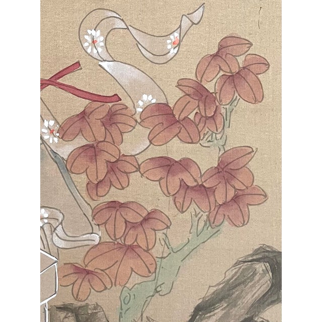 1970s Chinese Poem Autum Leaf Goddes Art Dynasty Signed Painting on Silk For Sale In Los Angeles - Image 6 of 8