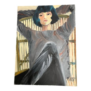 Contemporary Original Expressionist Female in Lounge Chair Portrait Painting For Sale