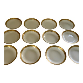 Antique Gda Limoges France Fruit/Berry Bowls White W/Gold Etched Rim Parmelee-Dohrmann -12 pcs For Sale