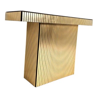 Vintage Glam Gold Ribbed Mirrored Console Table After Ello For Sale