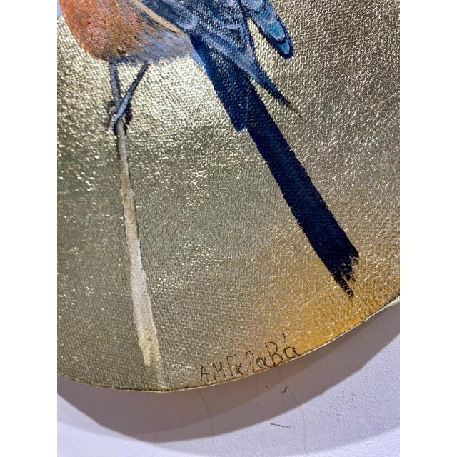 Black Anastasia Gklava, Eurasian Bullfinch, Orange & Black Bird Composition, Painting with Gold Leaf on Round Canvas, 2025 For Sale - Image 8 of 18