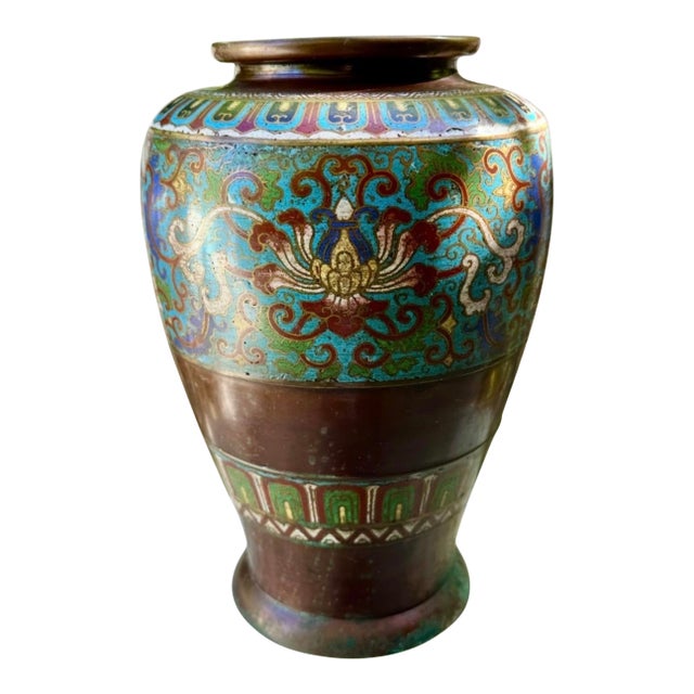 18th Century Chinese Cloisonné Bronze Vase With Lotus Flower Motif For Sale