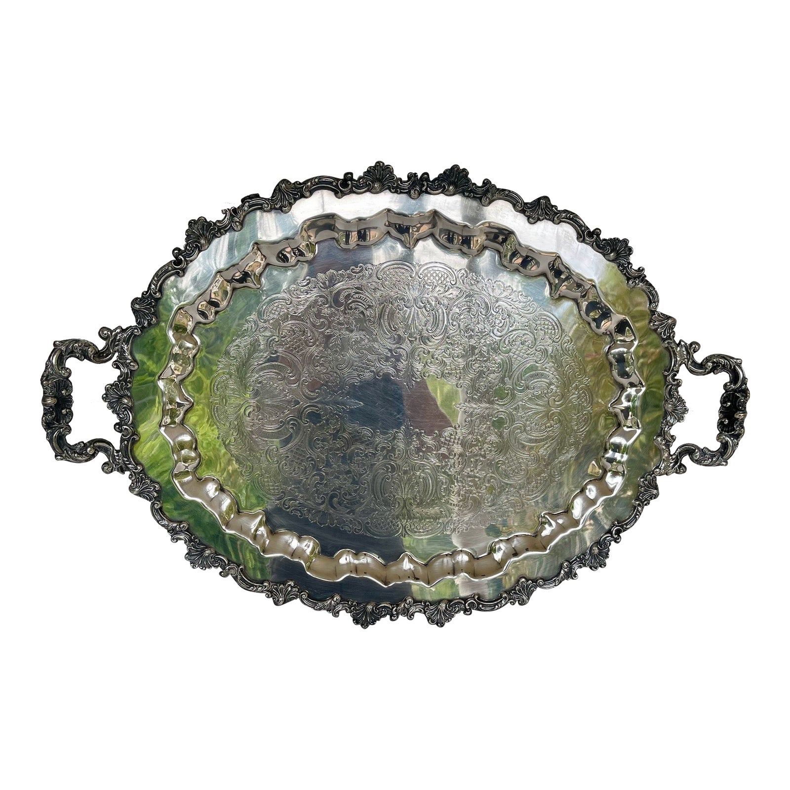 Very Large 1950s Silverplate Handled Butler's Tray | Chairish