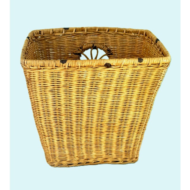 Vintage Hand Woven Rattan Cane Basket For Sale In New York - Image 6 of 7