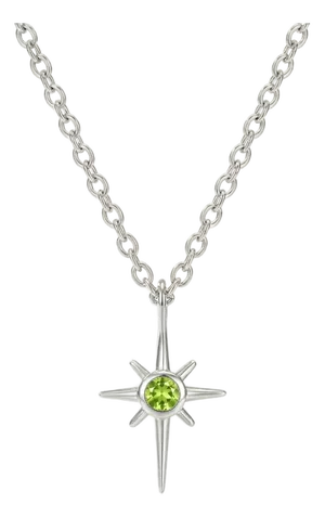 Green Peridot Starburst Pendant, Northern Star Celestial Pendant