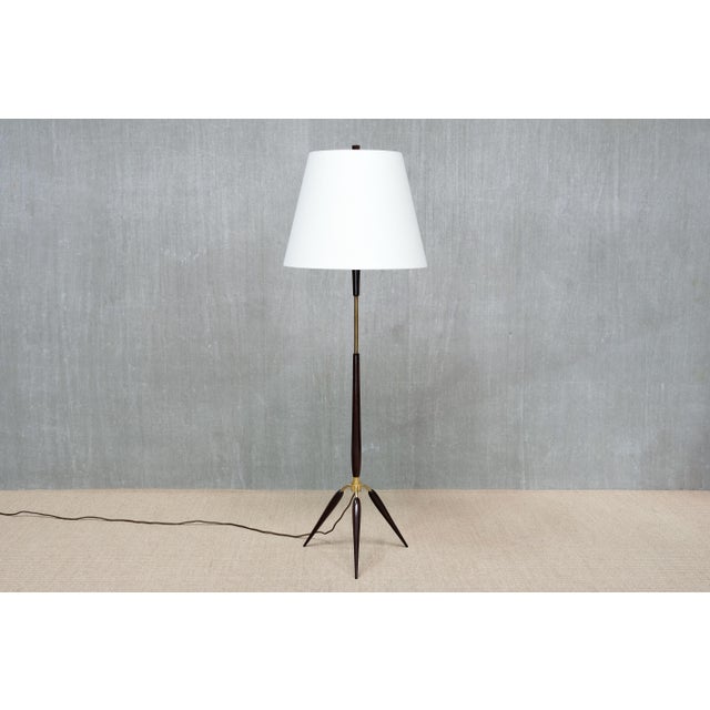 Mid-Century Modern Danish Modern Sculptural Tripod Floor Lamp in Beech, Brass and Linen from Fog & Mørup, 1960s For Sale - Image 3 of 12