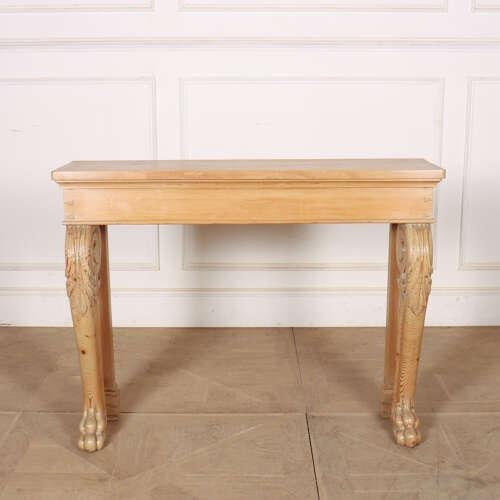 Small 19th century Scottish pale pine console table with carved front legs. 1840. Top depth: 11.5 inches (29cm) This piece...