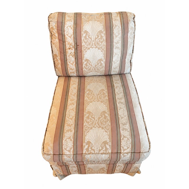 1990s Ethan Allen Rose & Cream Striped Damask-Style Skirted Slipper Chair For Sale - Image 10 of 15