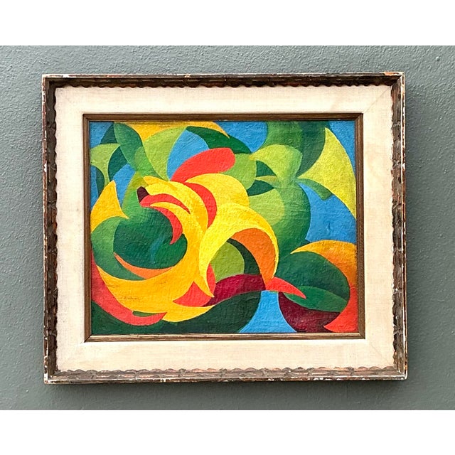 Forest Green Vintage MCM Original Abstract Oil on Canvas For Sale - Image 8 of 12