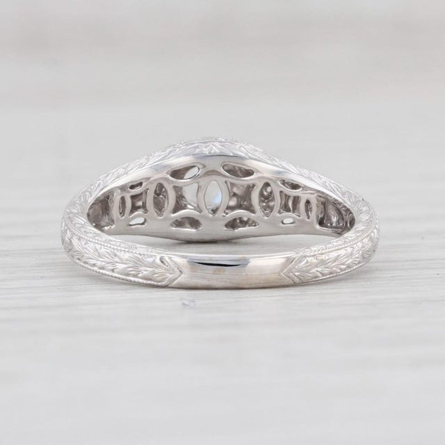 Floral Diamond Engagement Ring 14k White Gold Size 6.5 Rose Cut Solitaire For Sale - Image 4 of 7