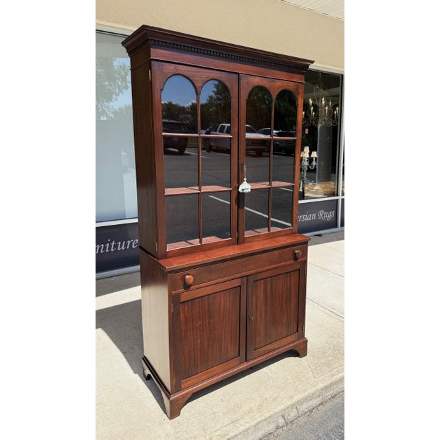American Vintage NC-Made Solid Mahogany Step Back Cupboard For Sale - Image 3 of 16