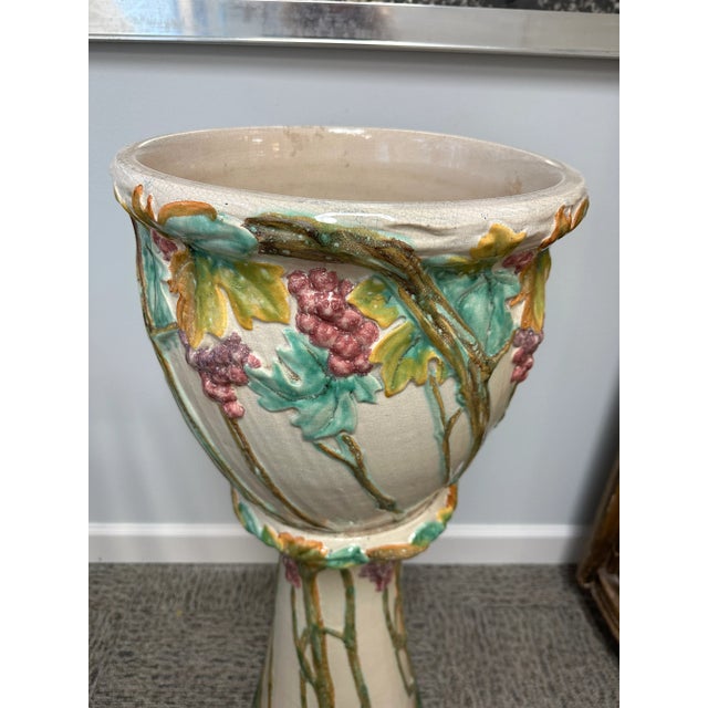 Art Nouveau Majolica Art Nouveau Jardiniere & Pedestal For Sale - Image 3 of 9