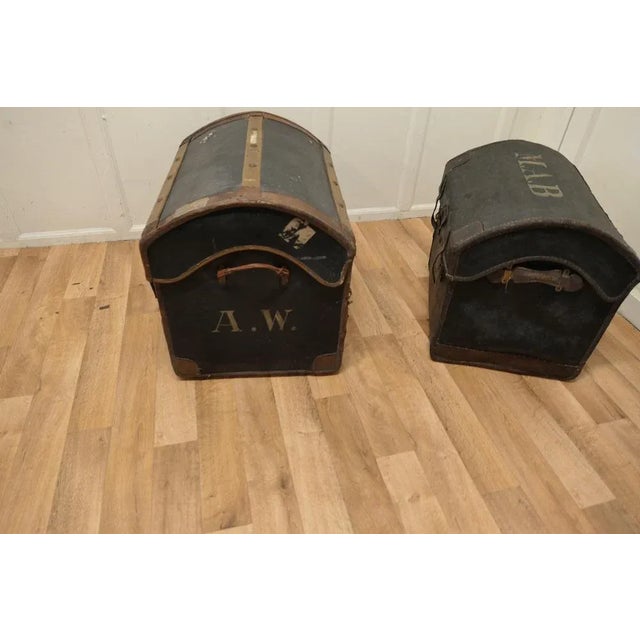 Victorian Canvas and Leather Dome Top Travel Trunks, 1880s, Set of 2 For Sale - Image 6 of 10