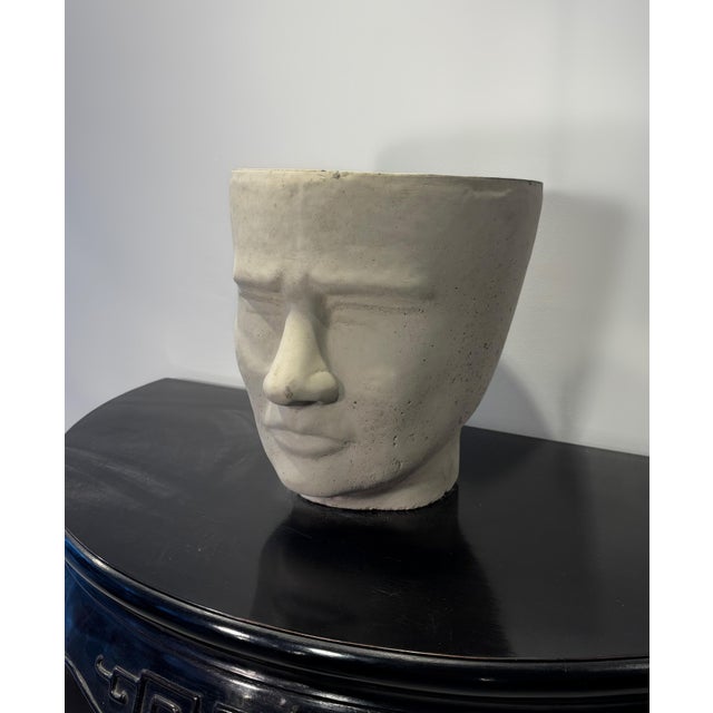 Artisinal Concrete Face Pots, Set of 2 For Sale - Image 5 of 9