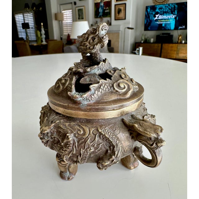 Antique Chinese Ming-Style Brass Dragon Incense Burner Sculpture For Sale - Image 10 of 17