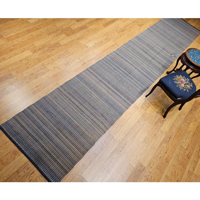 Antique American Amish Rag Runner, Handwoven Wool & Cotton, Stripe Pattern, Gray, 3x15 For Sale - Image 16 of 16