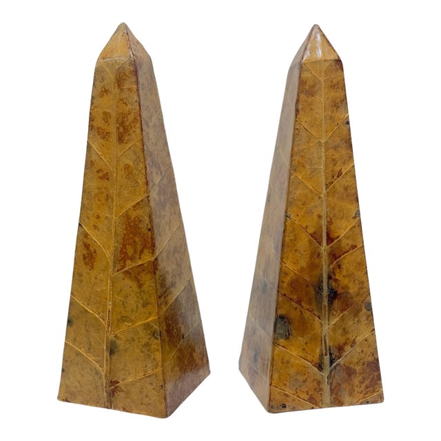 Pair Lacquered Tobacco Leaf Obelisk, Giovanni Patrini, Italy 1980 For Sale