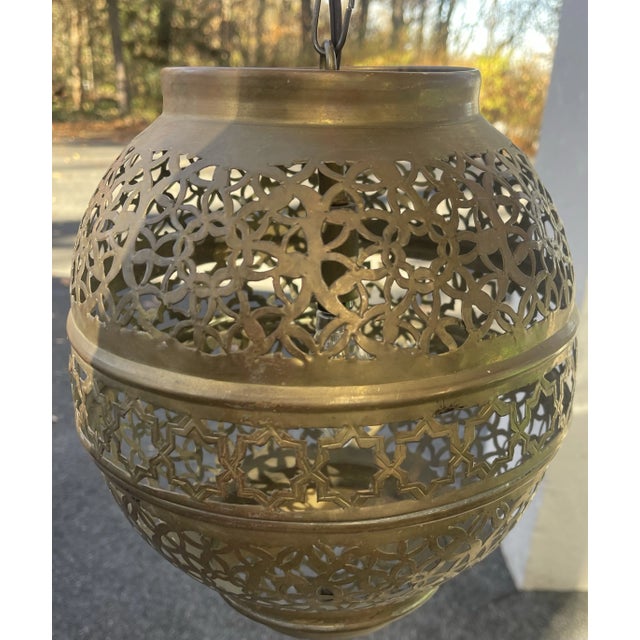 Metal Set of 2 Vintage Moroccan Brass Hanging Lights For Sale - Image 7 of 12