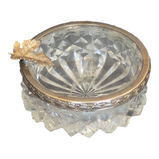 Mid 20th Century Little French Cut Glass Ashtray With Leaf Adorned Ormulu For Sale