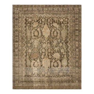 1920s Brown Medallion Antique Persian Malayer Carpet 5'1" X 6'1" Knotted Wool Rug For Sale