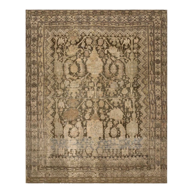 1920s Brown Medallion Antique Persian Malayer Carpet 5'1" X 6'1" Knotted Wool Rug For Sale