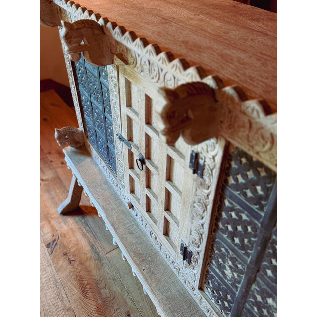 Mid-Century Indian Carved Cabinet with Horse-Head Details, 1970s For Sale - Image 6 of 8
