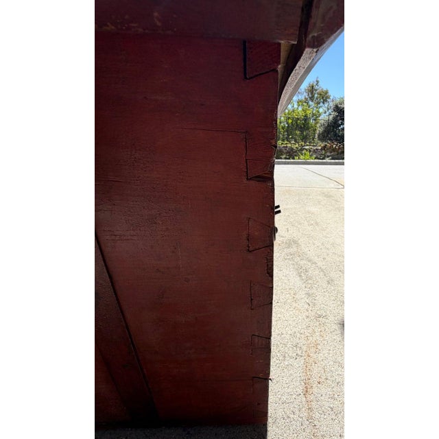 Wood Early 19th Century Original Painted Wood Trunk W/Hand Forged Iron Hardware For Sale - Image 7 of 14