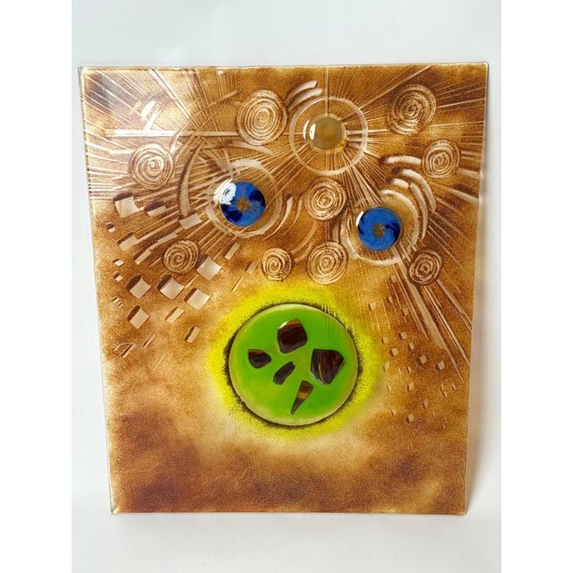 Blue German Handmade Fused Glass Wall Art with Radiant Earth and Planets, 1990s For Sale - Image 8 of 14