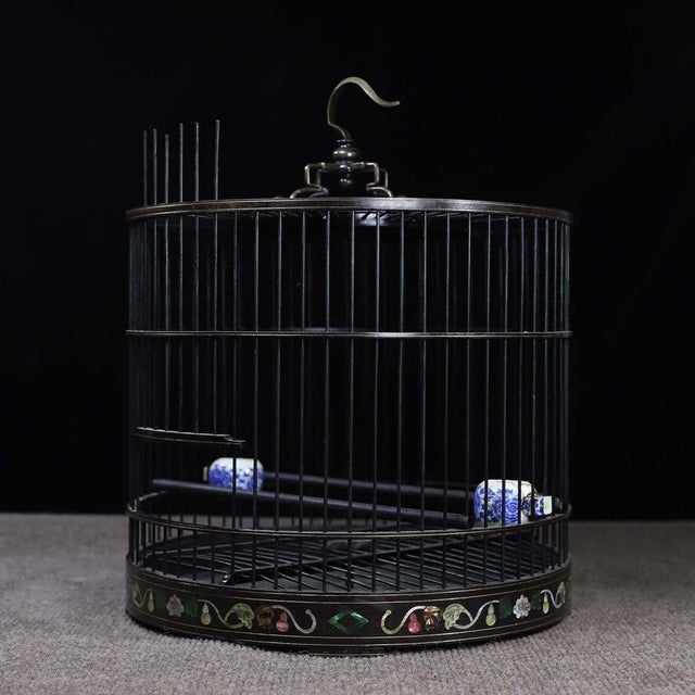 Black Zitan Wood Bird Cage Inlaid With Mother-of-Pearl For Sale In Los Angeles - Image 6 of 9