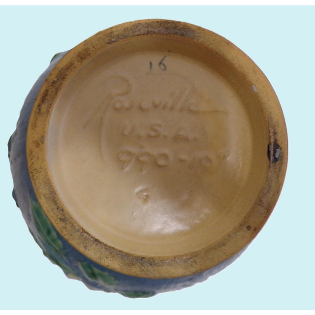 1940s Roseville Pottery Pitcher, Blue & White Flowers and Leaves - Large (10 Inches Tall) For Sale - Image 10 of 12