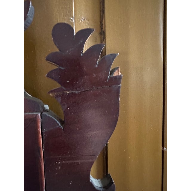 Exceptionally detailed scrolling and amazing patina on this period beveled wall mirror surrounded by a fine inlay detail...