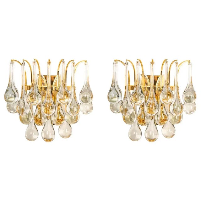 Large Golden Gilded Brass & Crystal Sconces by C.Palme, Germany, 1970s, Set of 2 For Sale - Image 10 of 10