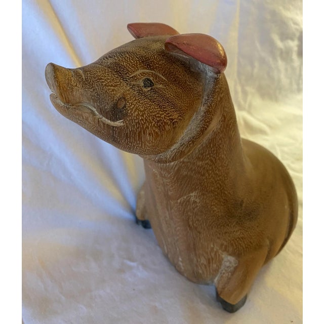 Wood Hand Carved and Painted Pig For Sale - Image 7 of 12