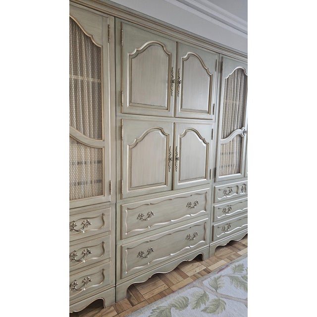 Baker Furniture Company Mid 20th Century French Provincial Triple Armoire Wall Unit by Baker Furniture For Sale - Image 4 of 15