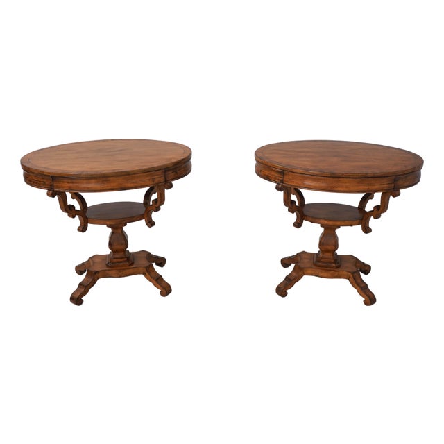 Pair of Continental Style 2 Tier 1 Drawer Pedestal Lamp End Tables For Sale