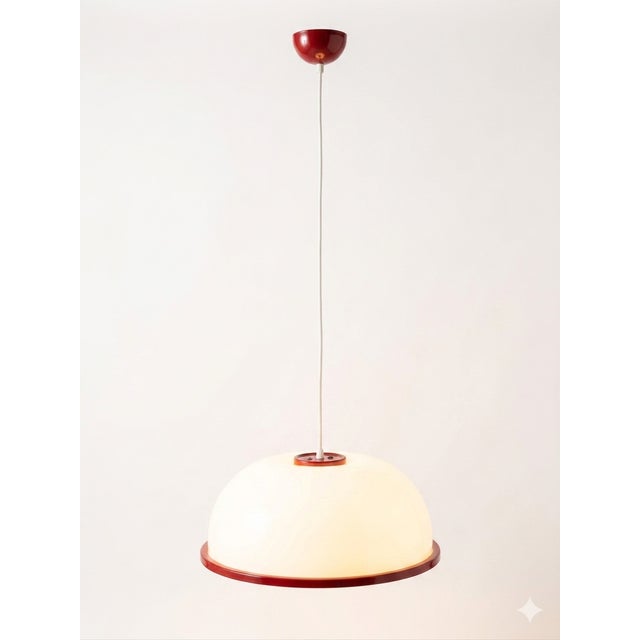 1960s Mid-Century Modern Italian Murano Glass Pendant Light in White and Red, 1970s For Sale - Image 5 of 5