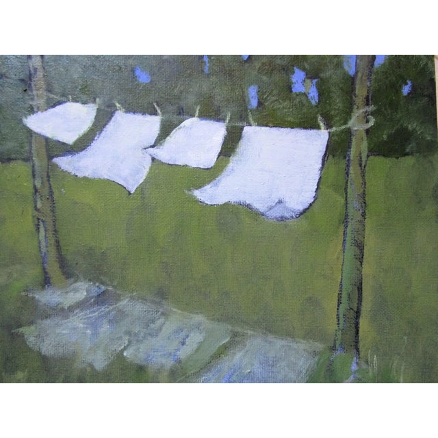 Contemporary Backyard Clothesline Lynne French Laundry Landscape O/C 8x10 Art Painting For Sale - Image 3 of 6
