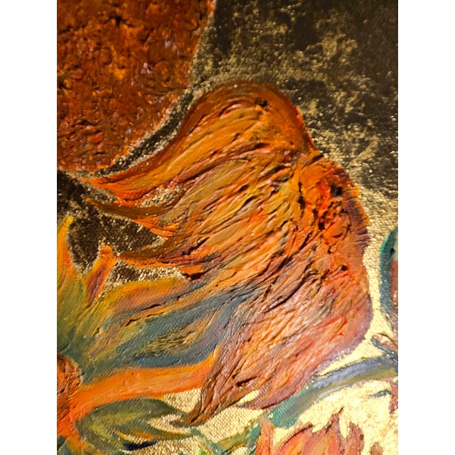 Contemporary Fine Art Sunflowers Hand Painted in Oils With Gold Leaf on Canvas For Sale - Image 10 of 18