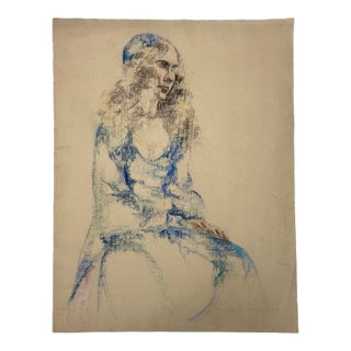 Antique Expressionist Figurative Portrait by Eleanor Beatrice Acker, Signed (1931, Pastel on Wove Paper) For Sale