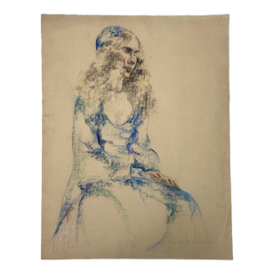 Antique Expressionist Figurative Portrait by Eleanor Beatrice Acker, Signed (1931, Pastel on Wove Paper)
