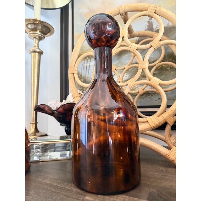 Glass Vintage Tortoise Glass Decanters With Ball Stoppers – Set of 3 For Sale - Image 7 of 7