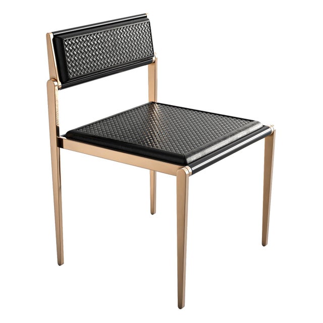 Art Deco "Gala" Chair, With Bronze and Woven Leather, Tailor Made For Sale - Image 3 of 9