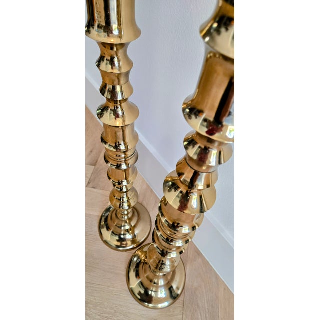 Pair of Vintage Brass Altar Candlesticks – Bamboo Style For Sale In Dallas - Image 6 of 9